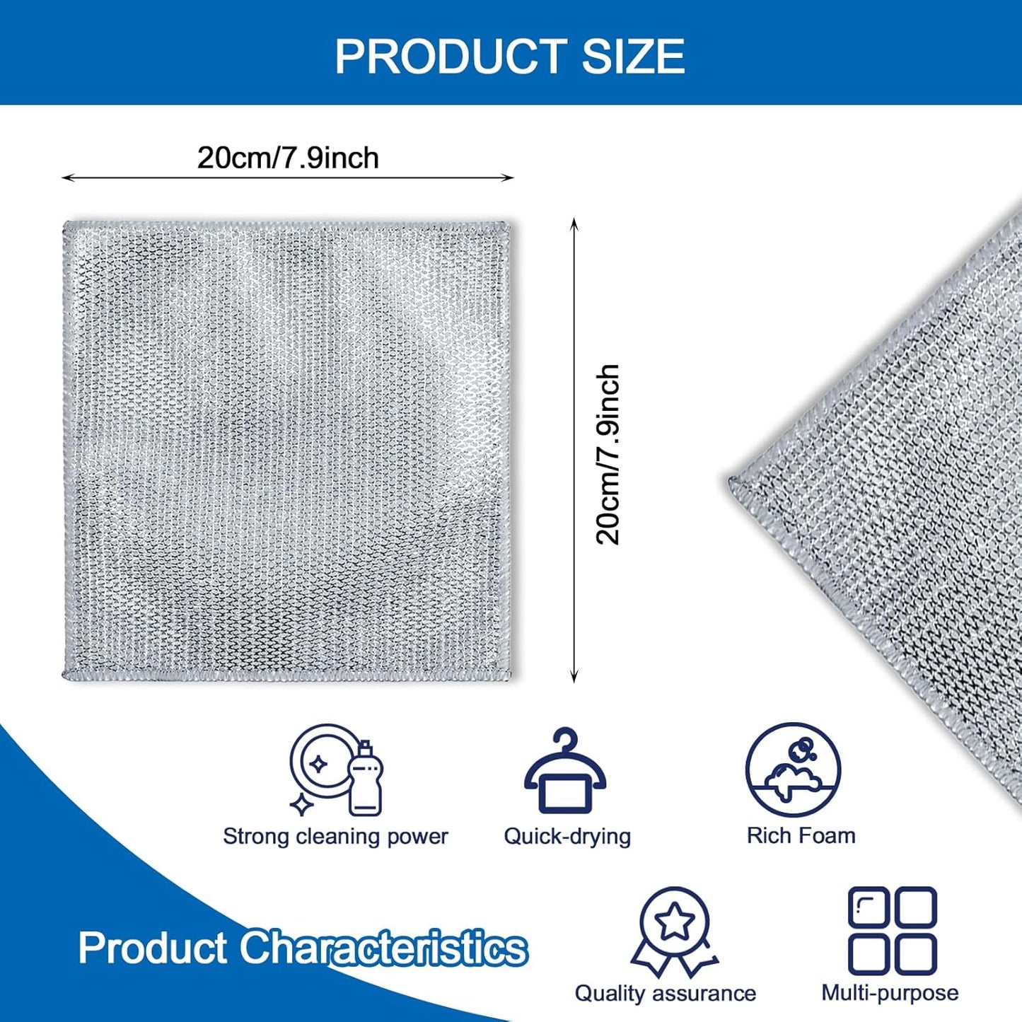 Stainless Steel Dishwashing Cloths - Non-Scratch Wire Scourers (12-Pack)