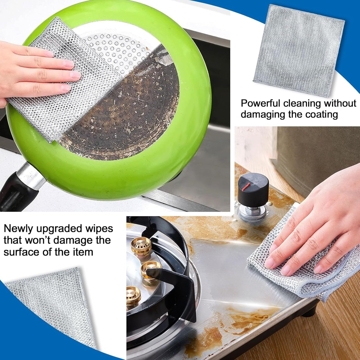 Stainless Steel Dishwashing Cloths - Non-Scratch Wire Scourers (12-Pack)