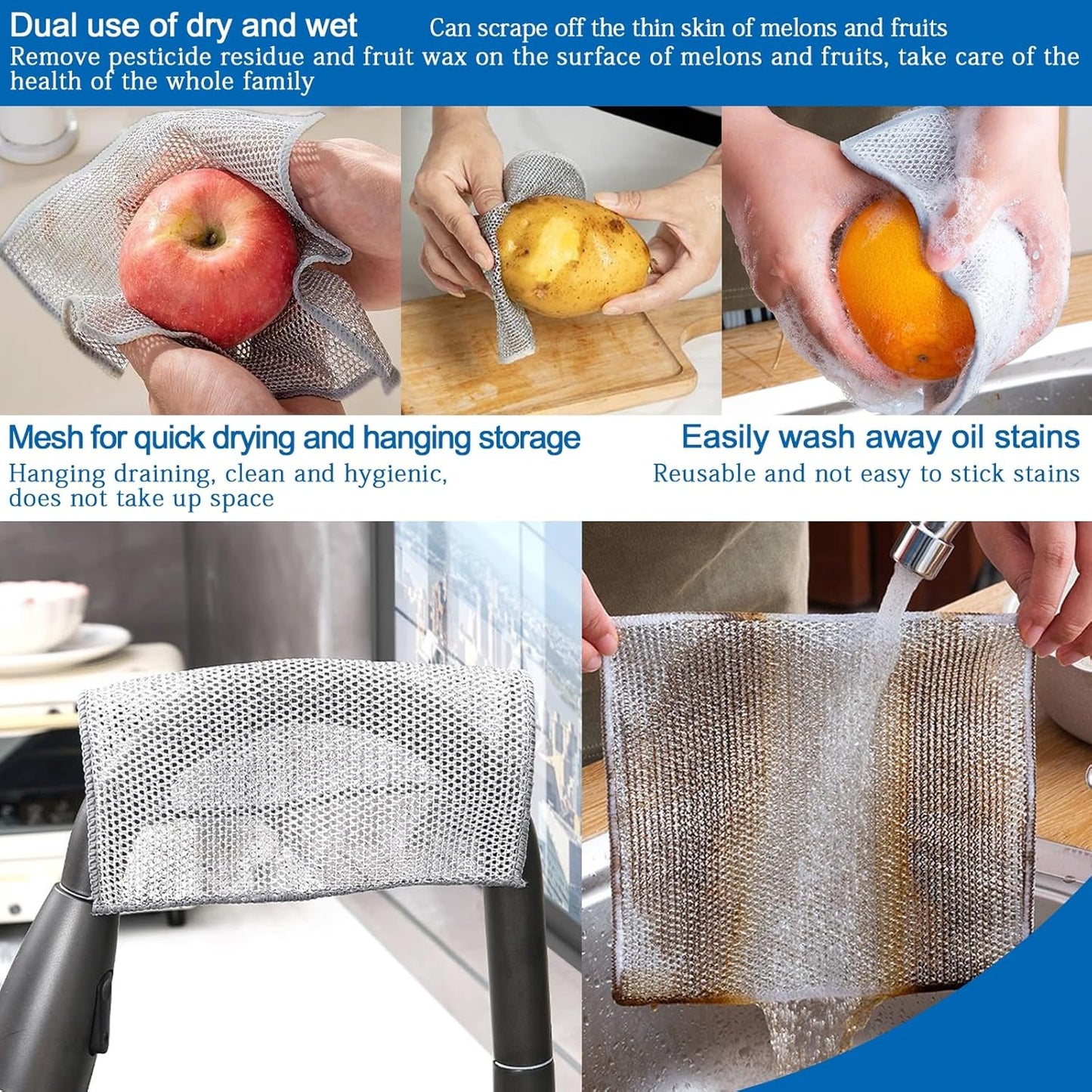 Stainless Steel Dishwashing Cloths - Non-Scratch Wire Scourers (12-Pack)